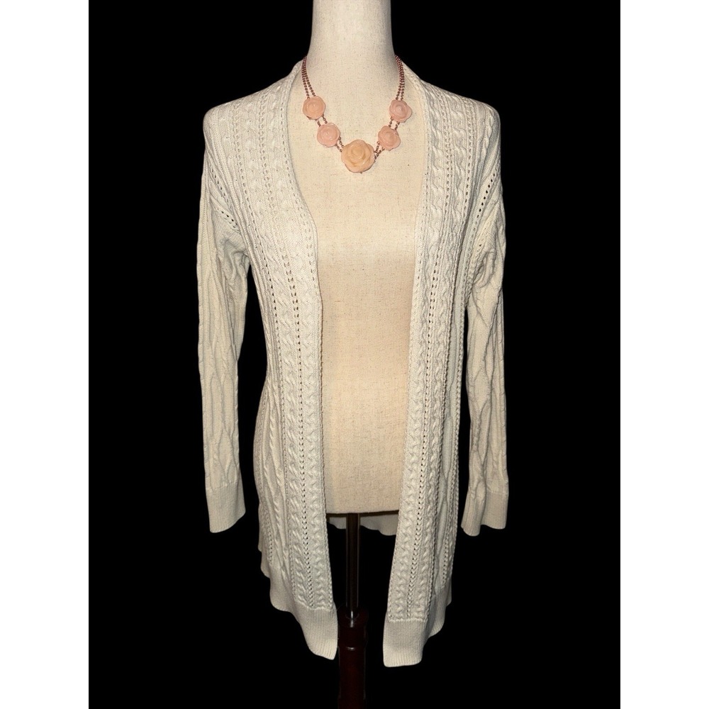 Overland Size XS Open Front Cable‎ Knit Cardigan Sweater Clean Girl Cottagecore